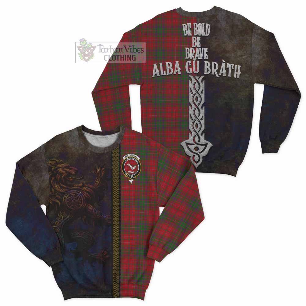 Tartan Vibes Clothing MacDougall (McDougall) Tartan Family Crest Sweatshirt Alba Gu Brath Be Brave Lion Ancient Style
