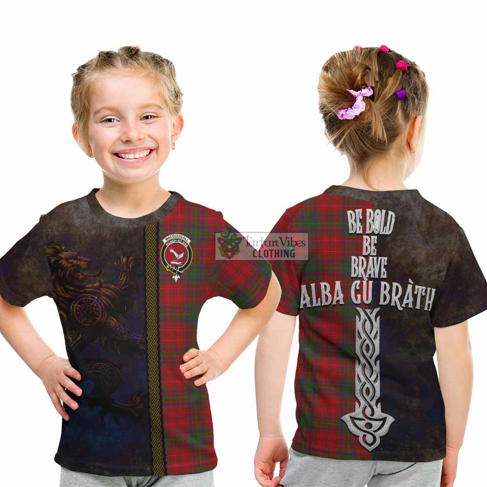 Tartan Vibes Clothing MacDougall (McDougall) Tartan Family Crest Kid T-Shirt Alba Gu Brath Be Brave Lion Ancient Style
