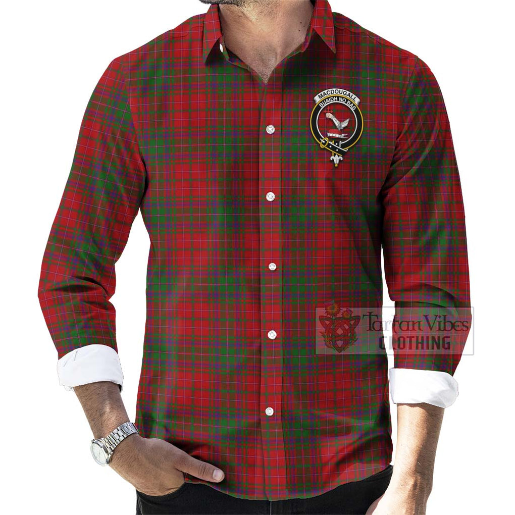Tartan Vibes Clothing MacDougall (McDougall) Tartan Long Sleeve Button Shirt with Family Crest Celtic Skull Style