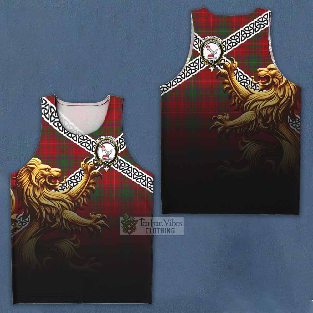 Tartan Vibes Clothing MacDougall (McDougall) Crest Tartan Men's Tank Top with Golden Lion Emblem Celtic Style