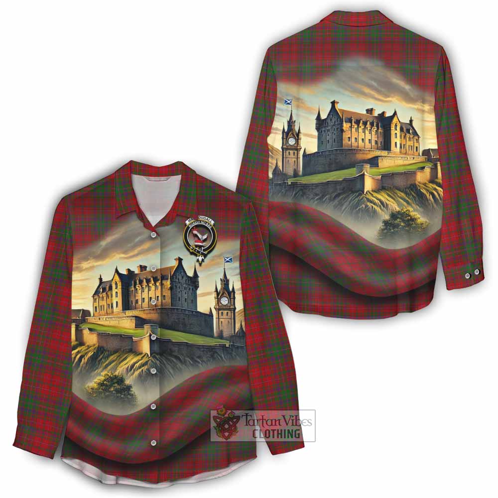 Tartan Vibes Clothing MacDougall (McDougall) Tartan Family Crest Women's Casual Shirt with Scottish Ancient Castle Style