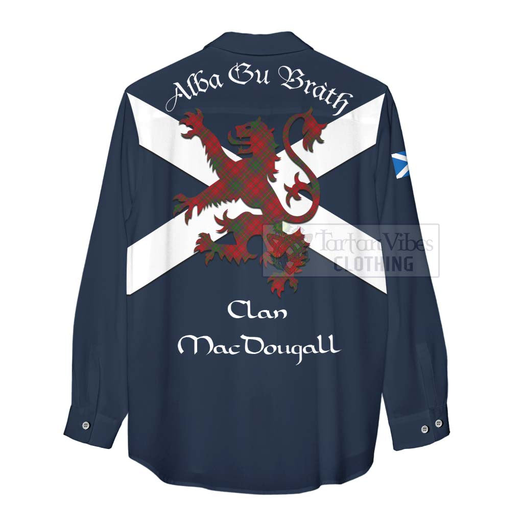 Tartan Vibes Clothing MacDougall (McDougall) Tartan Lion Rampant Women's Casual Shirt Proudly Display Your Heritage with Alba Gu Brath and Clan Name