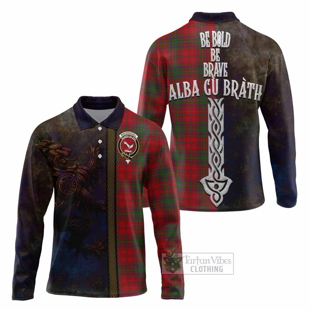 Tartan Vibes Clothing MacDougall (McDougall) Tartan Family Crest Long Sleeve Polo Shirt Alba Gu Brath Be Brave Lion Ancient Style