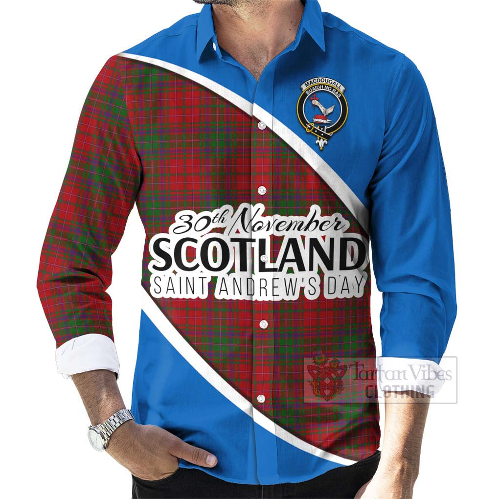 Tartan Vibes Clothing MacDougall (McDougall) Family Crest Tartan Long Sleeve Button Shirt Celebrate Saint Andrew's Day in Style