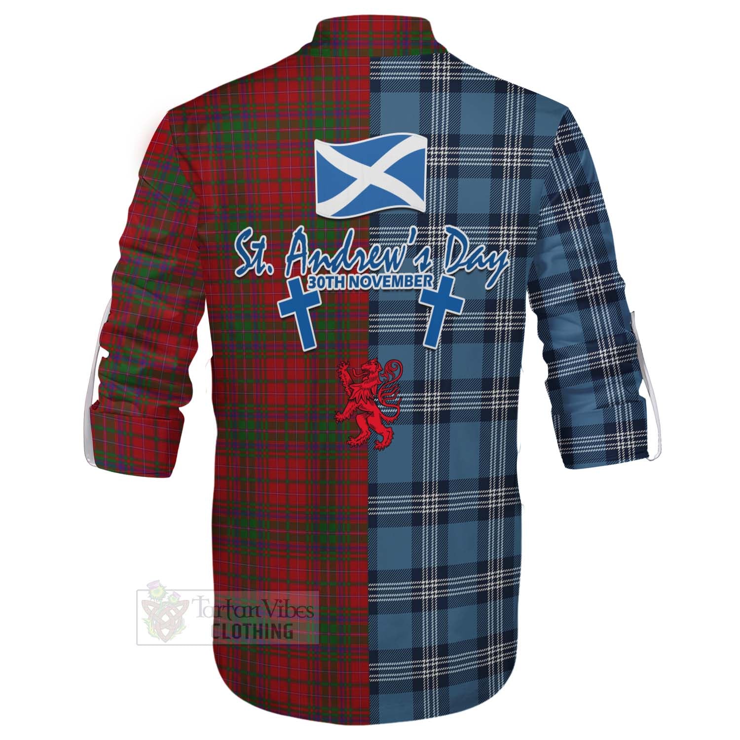 Tartan Vibes Clothing MacDougall (McDougall) Tartan Ghillie Kilt Shirt Happy St. Andrew's Day Half Tartan Style
