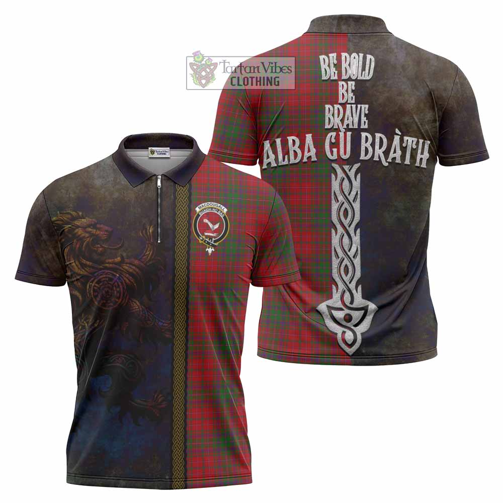 Tartan Vibes Clothing MacDougall (McDougall) Tartan Family Crest Zipper Polo Shirt Alba Gu Brath Be Brave Lion Ancient Style