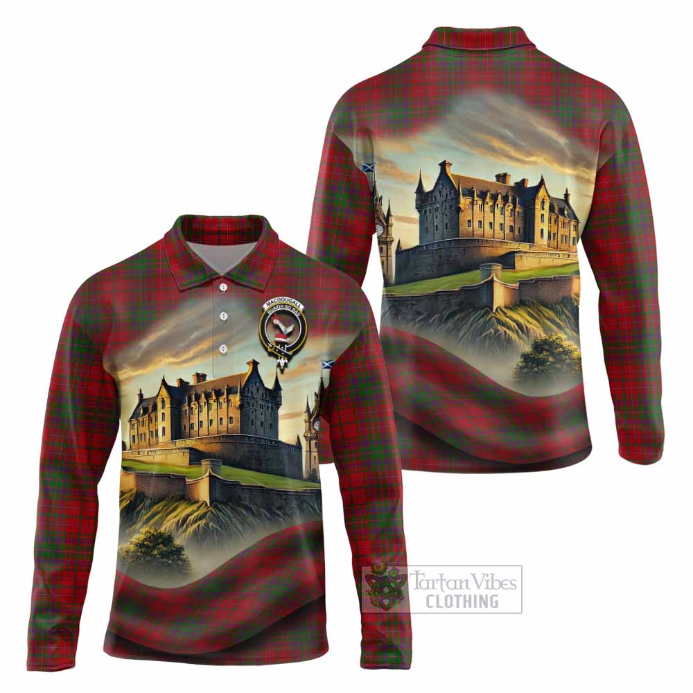 Tartan Vibes Clothing MacDougall (McDougall) Tartan Family Crest Long Sleeve Polo Shirt with Scottish Ancient Castle Style