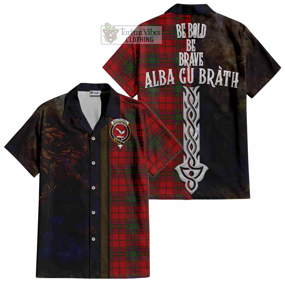 Tartan Vibes Clothing MacDougall (McDougall) Tartan Family Crest Short Sleeve Button Shirt Alba Gu Brath Be Brave Lion Ancient Style