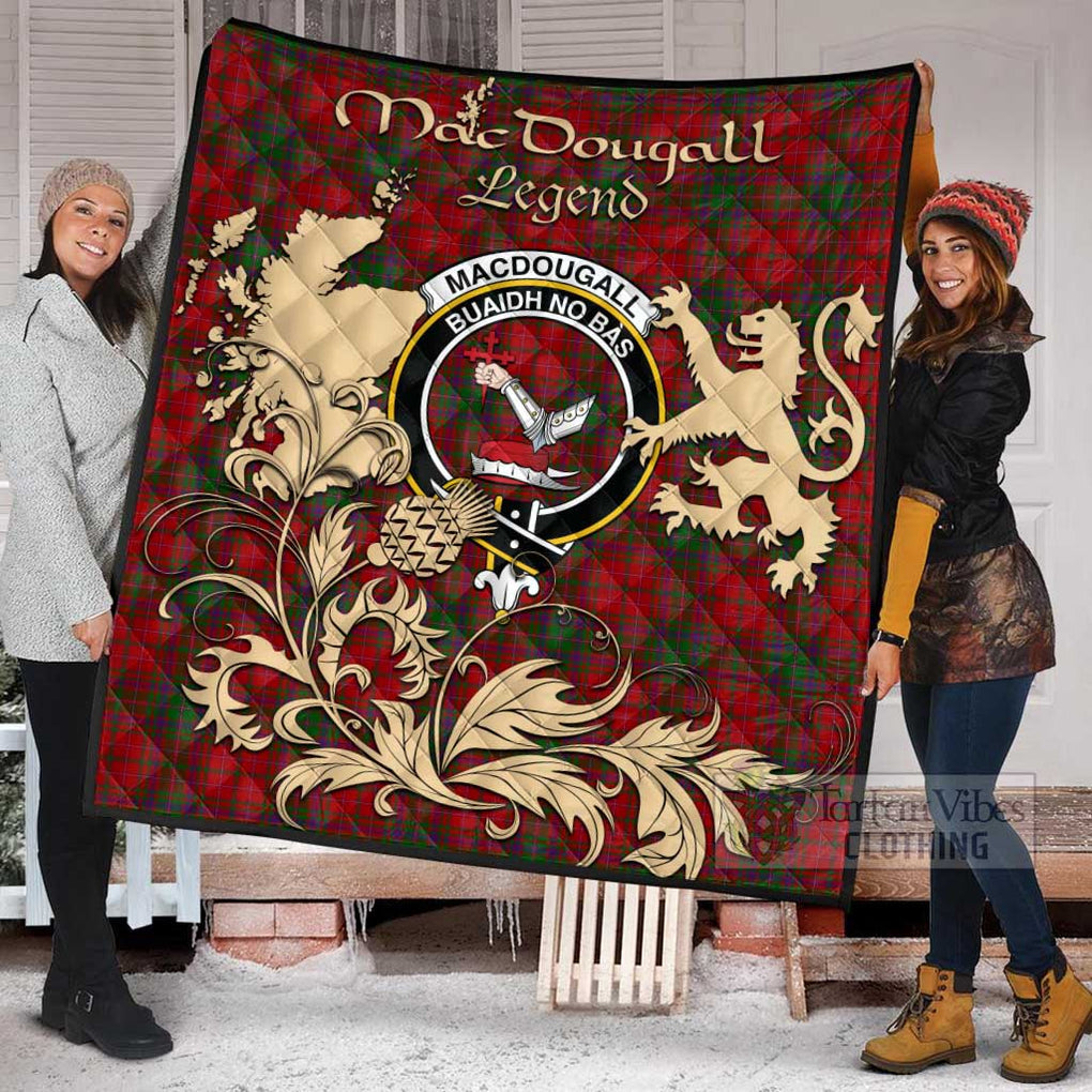 Tartan Vibes Clothing MacDougall (McDougall) Tartan Quilt with Family Crest and Scottish Symbol Style