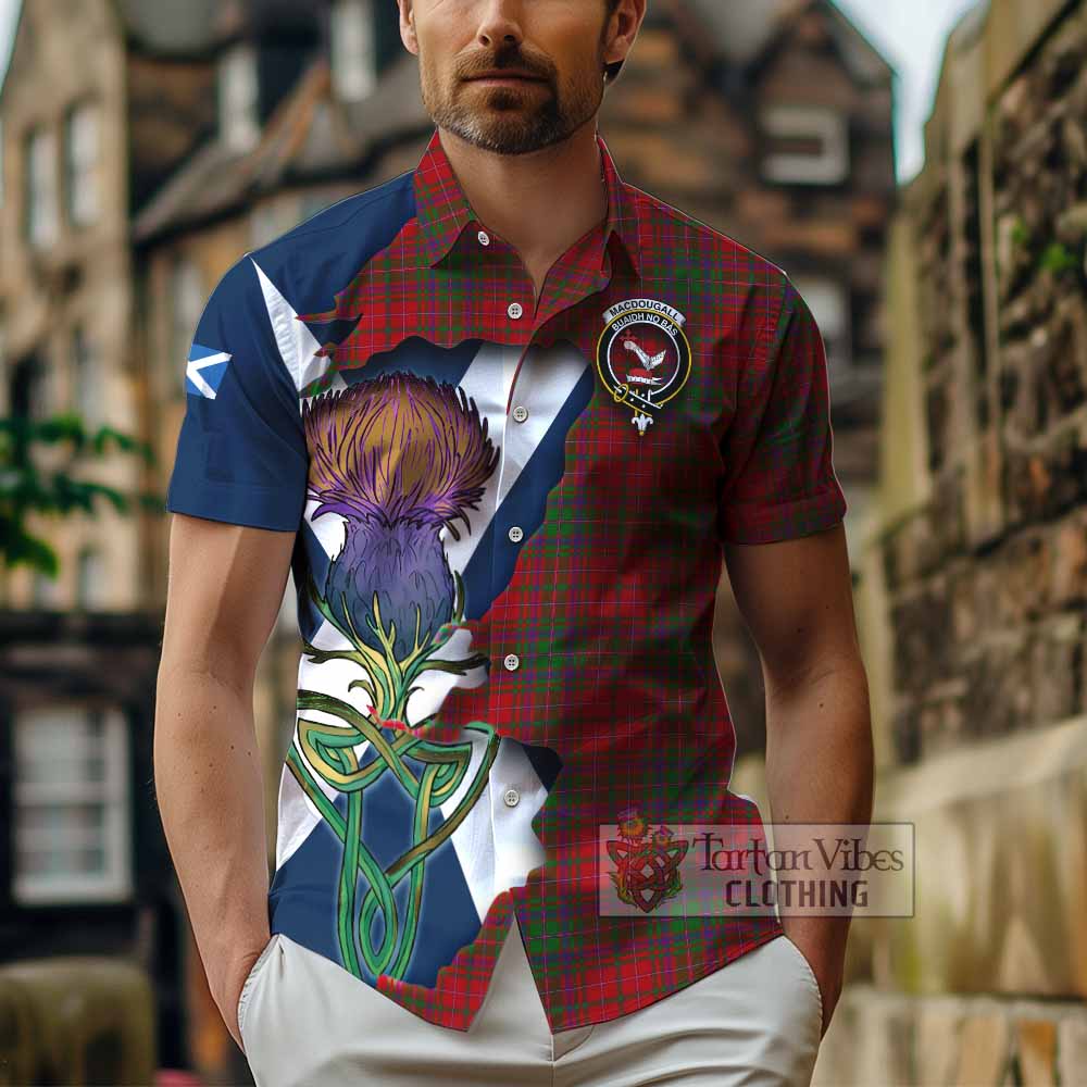 Tartan Vibes Clothing MacDougall (McDougall) Tartan Family Crest Short Sleeve Button Shirt Scottish Thistle Celtic Inspired