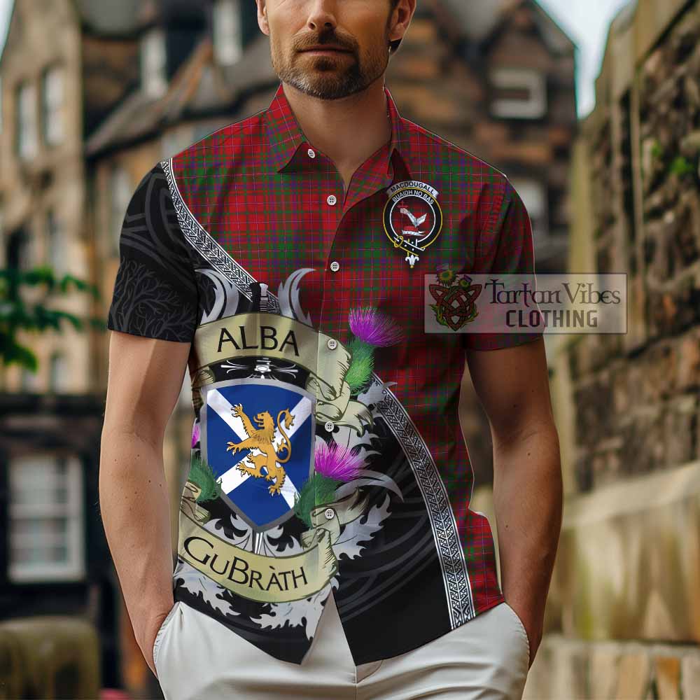 Tartan Vibes Clothing MacDougall (McDougall) Tartan Family Crest Short Sleeve Button Shirt Lion Rampant Royal Thistle Shield Celtic Inspired