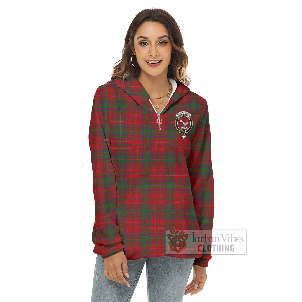 Tartan Vibes Clothing MacDougall (McDougall) Tartan Crest Women's Borg  Half Zip Fleece Hoodie
