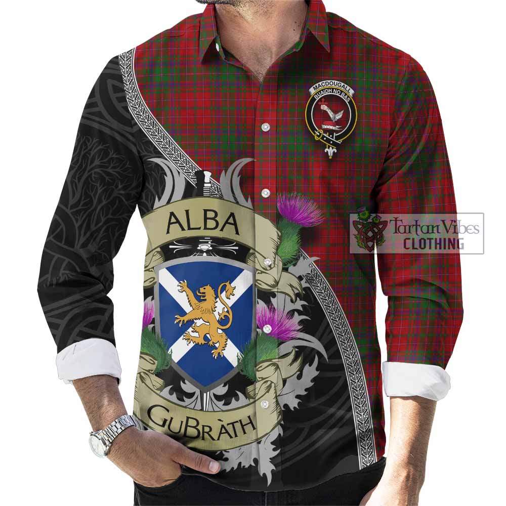 Tartan Vibes Clothing MacDougall (McDougall) Tartan Family Crest Long Sleeve Button Shirt Lion Rampant Royal Thistle Shield Celtic Inspired