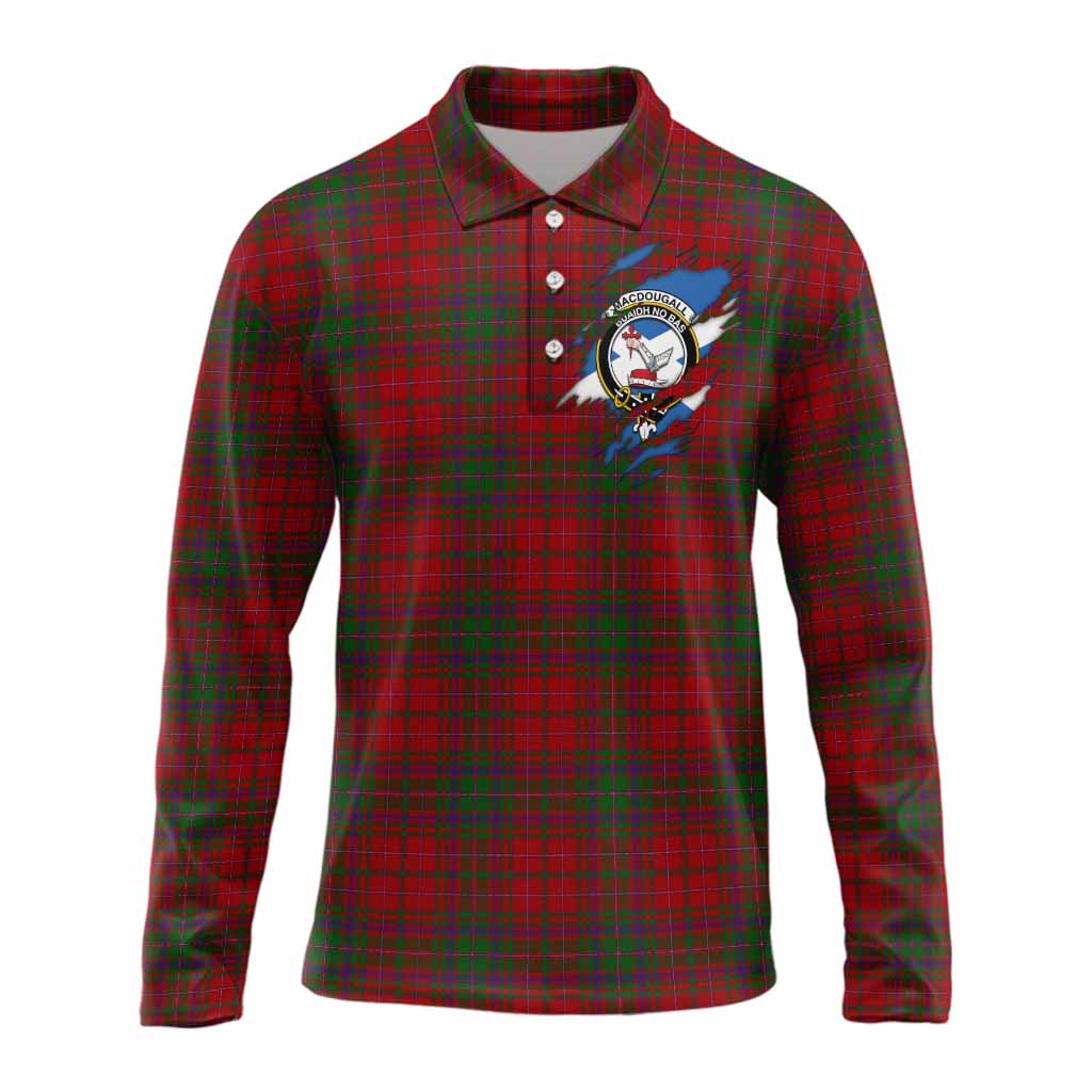 MacDougall (McDougall) Clan Crest In Me Tartan Long Sleeve Polo Shirt Scotland Flag Style
