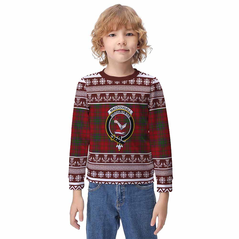 MacDougall (McDougall) Clan Tartan Christmas Kid Ugly Sweatshirt with Family Crest - Tartan Vibes Clothing