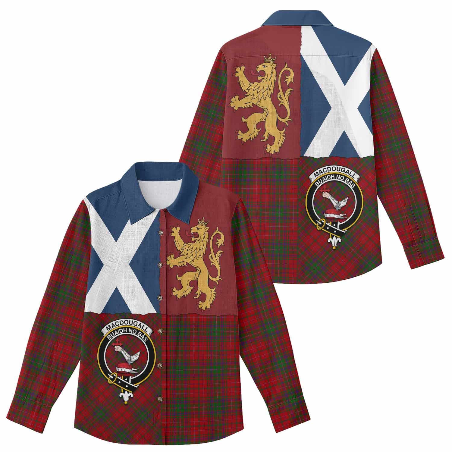 MacDougall (McDougall) Crest Tartan Women Casual Shirt with Lion Rampant Saltire Style