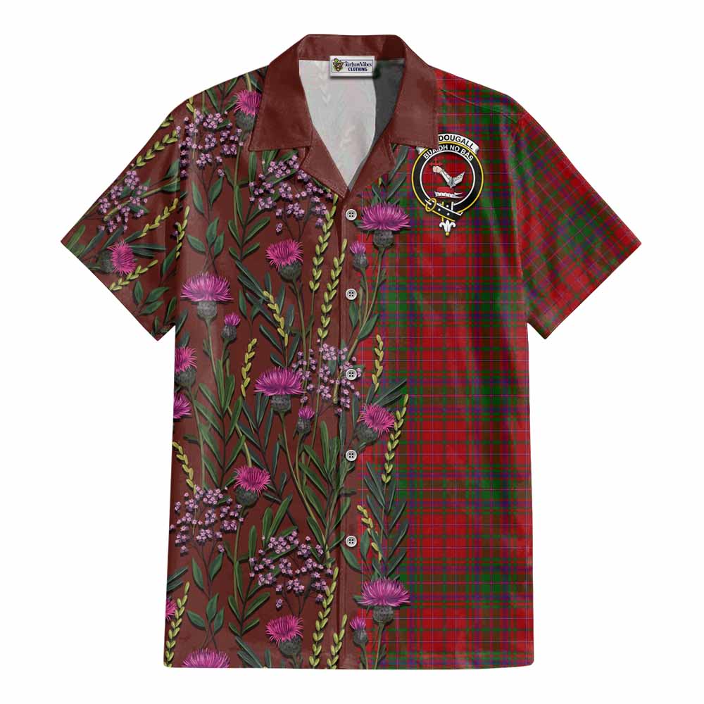 MacDougall (McDougall) Family Crest Tartan Cotton Hawaiian Shirt Scottish Thistle Flower Pattern Half Style - Tartan Vibes Clothing