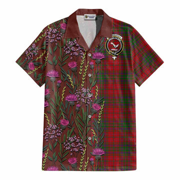 MacDougall (McDougall) Family Crest Tartan Cotton Hawaiian Shirt Scottish Thistle Flower Pattern Half Style
