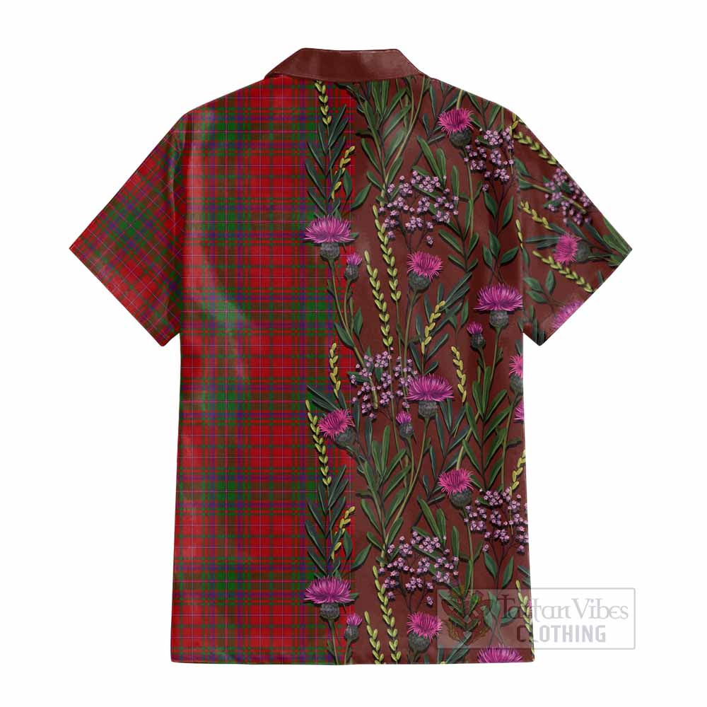MacDougall (McDougall) Family Crest Tartan Cotton Hawaiian Shirt Scottish Thistle Flower Pattern Half Style - Tartan Vibes Clothing