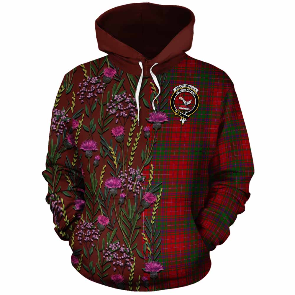 MacDougall (McDougall) Family Crest Tartan Cotton Hoodie Scottish Thistle Flower Pattern Half Style - Tartan Vibes Clothing