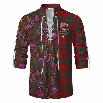 MacDougall (McDougall) Family Crest Tartan Ghillie Shirt Scottish Thistle Flower Pattern Half Style