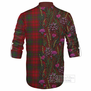 MacDougall (McDougall) Family Crest Tartan Ghillie Shirt Scottish Thistle Flower Pattern Half Style