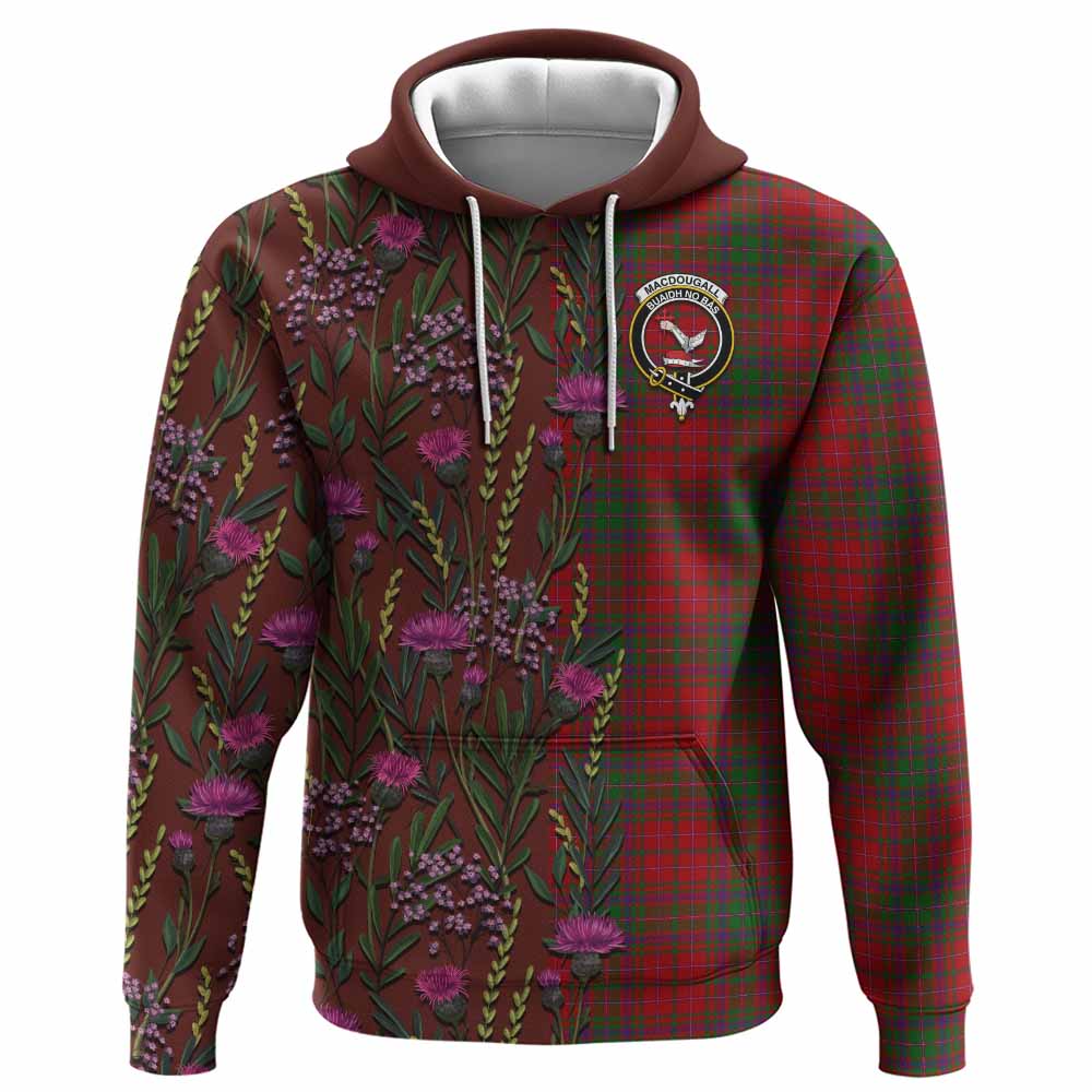 MacDougall (McDougall) Family Crest Tartan Hoodie Scottish Thistle Flower Pattern Half Style - Tartan Vibes Clothing