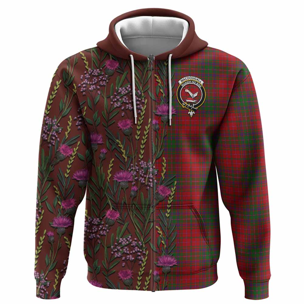 MacDougall (McDougall) Family Crest Tartan Hoodie Scottish Thistle Flower Pattern Half Style - Tartan Vibes Clothing