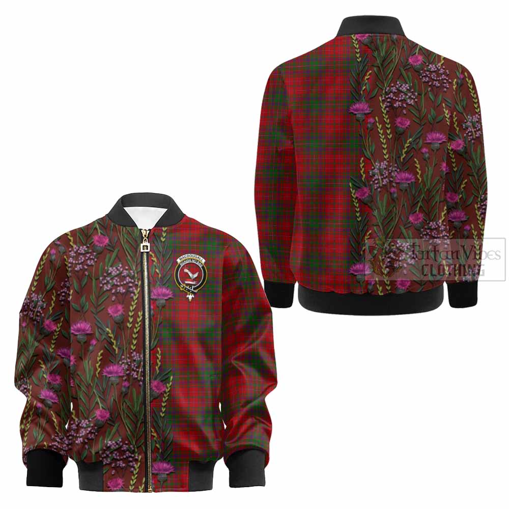 MacDougall (McDougall) Family Crest Tartan Kid Bomber Jacket Scottish Thistle Flower Pattern Half Style - Tartan Vibes Clothing
