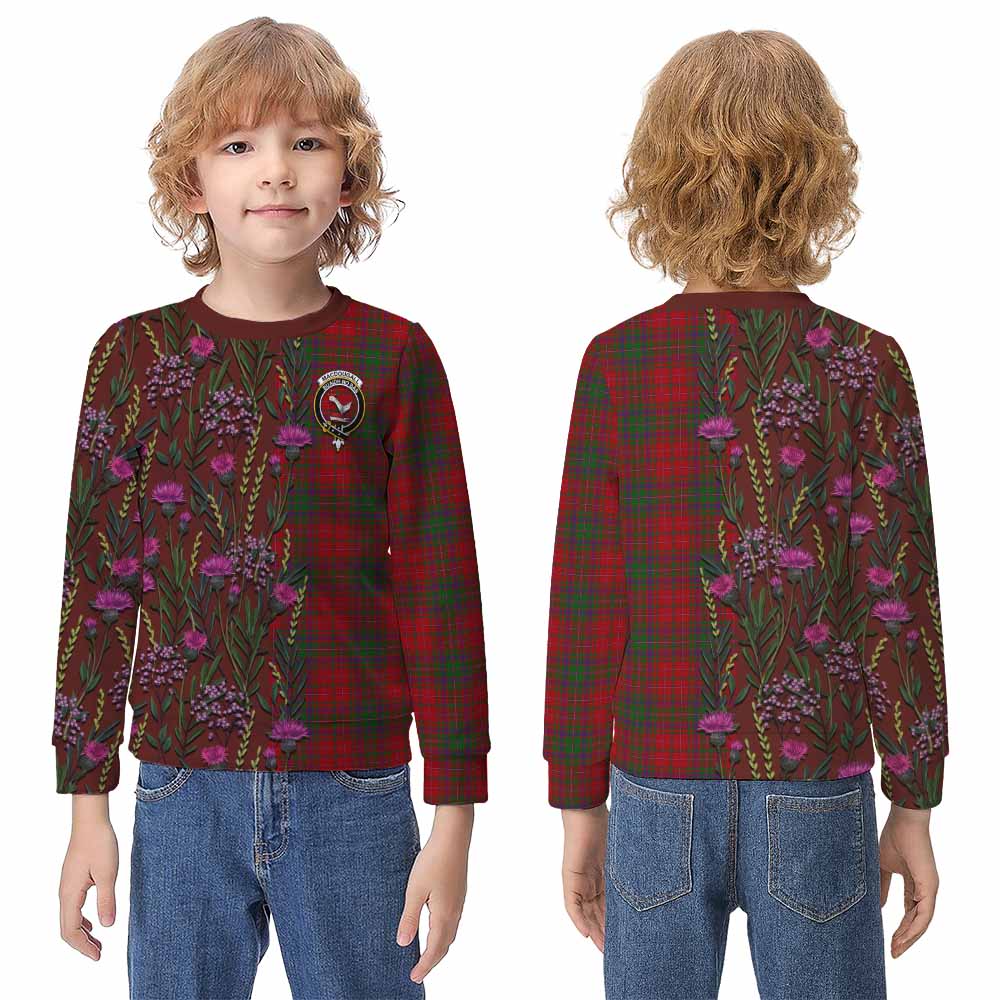 MacDougall (McDougall) Family Crest Tartan Kid Knitted Sweatshirt Scottish Thistle Flower Pattern Half Style - Tartan Vibes Clothing
