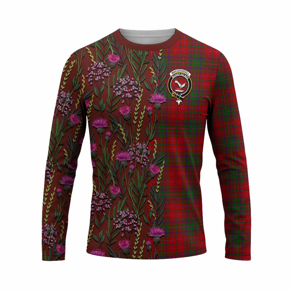 MacDougall (McDougall) Family Crest Tartan Long Sleeve T-Shirt Scottish Thistle Flower Pattern Half Style - Tartan Vibes Clothing