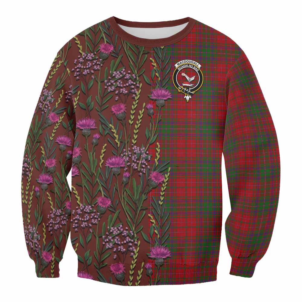 MacDougall (McDougall) Family Crest Tartan Sweatshirt Scottish Thistle Flower Pattern Half Style - Tartan Vibes Clothing