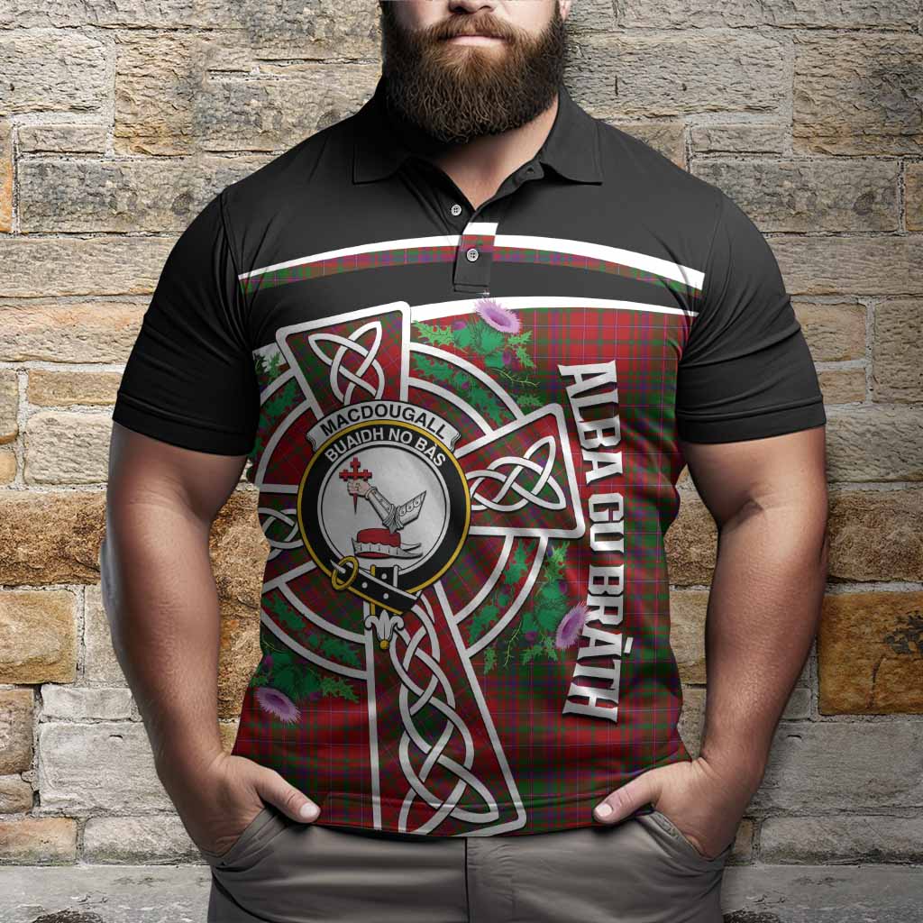MacDougall (McDougall) Tartan Crest Polo Shirt Scottish Thistle Celtic Cross Alba Gu Brath