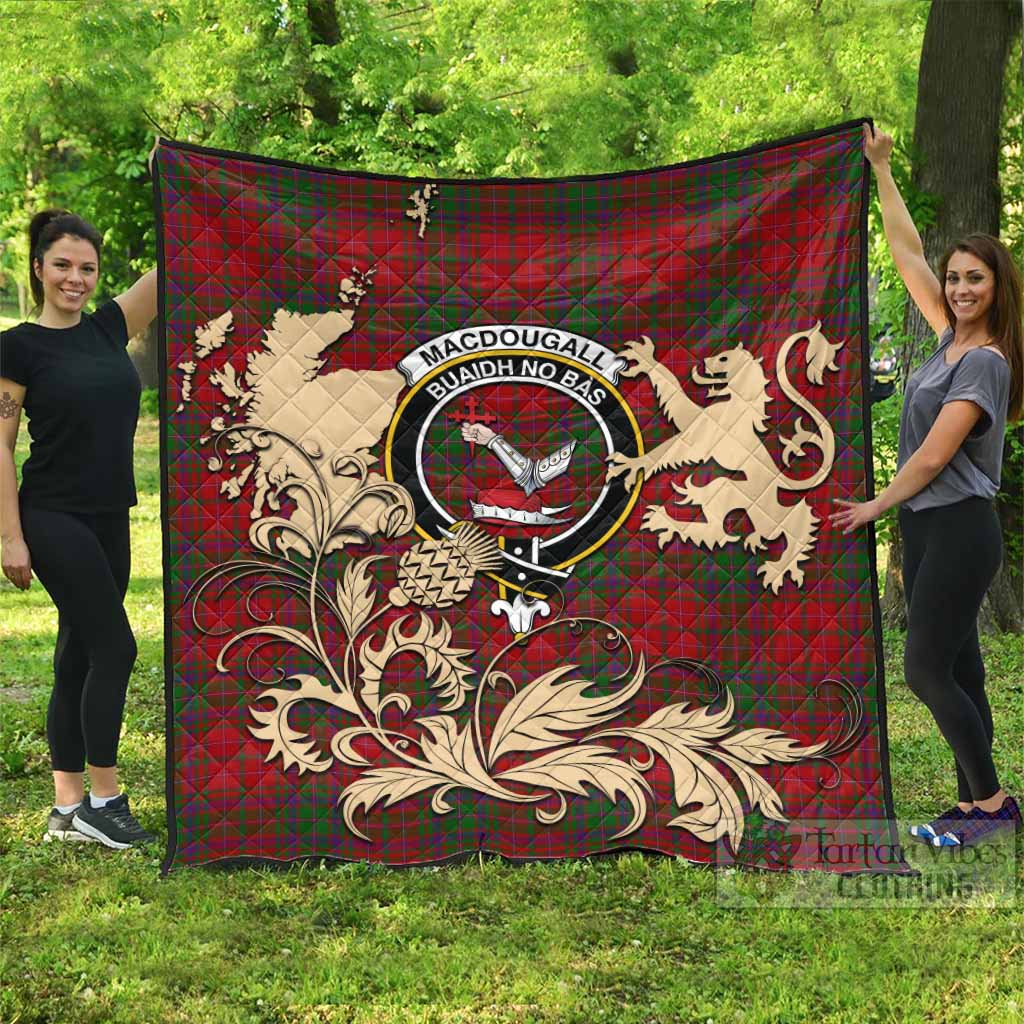 MacDougall (McDougall) Tartan Crest Premium Quilt with Scottish Iconic Symbols 