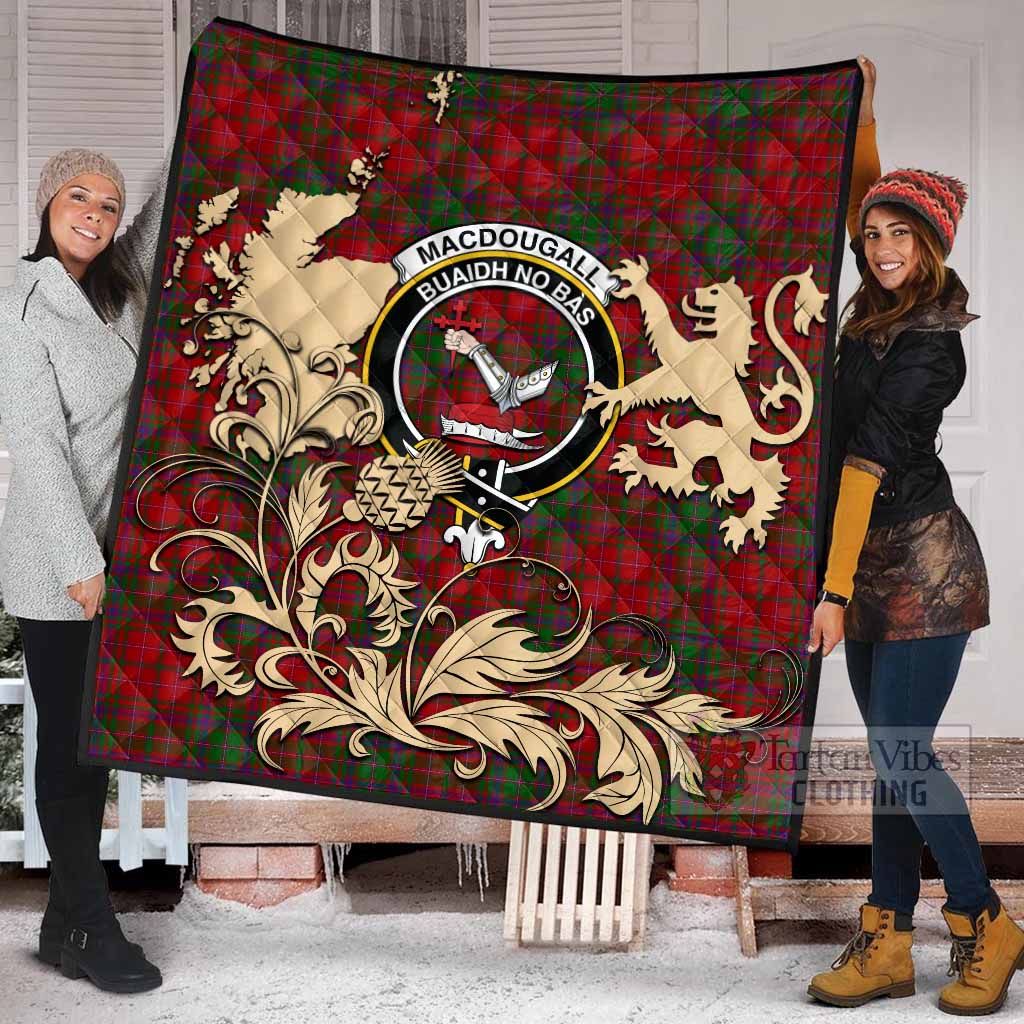 MacDougall (McDougall) Tartan Crest Premium Quilt with Scottish Iconic Symbols 