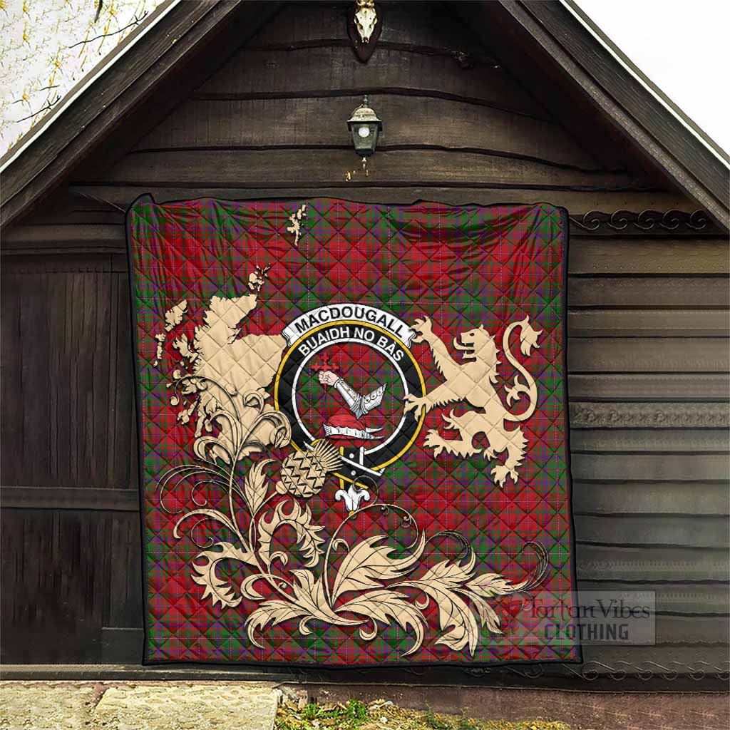 MacDougall (McDougall) Tartan Crest Premium Quilt with Scottish Iconic Symbols 