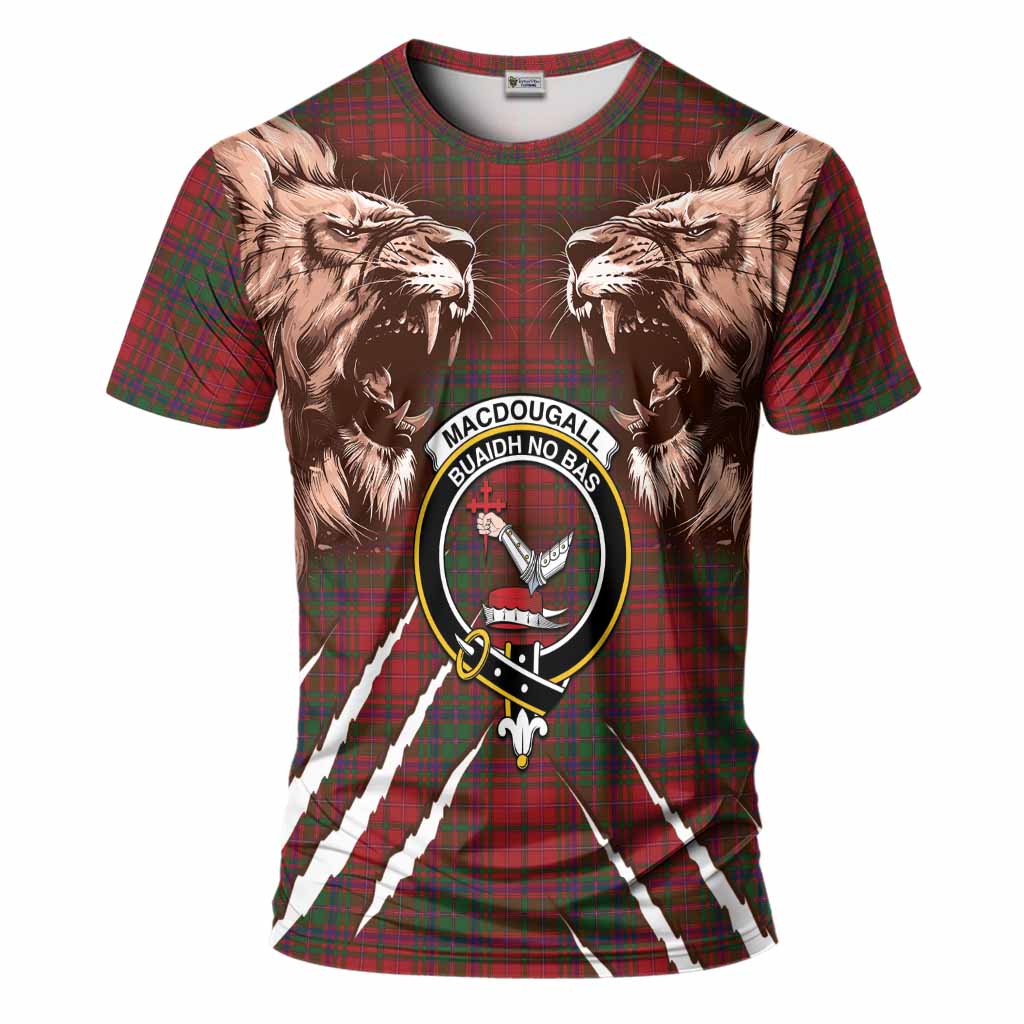 MacDougall (McDougall) Tartan Crest T-Shirt Ferocious Lion Style