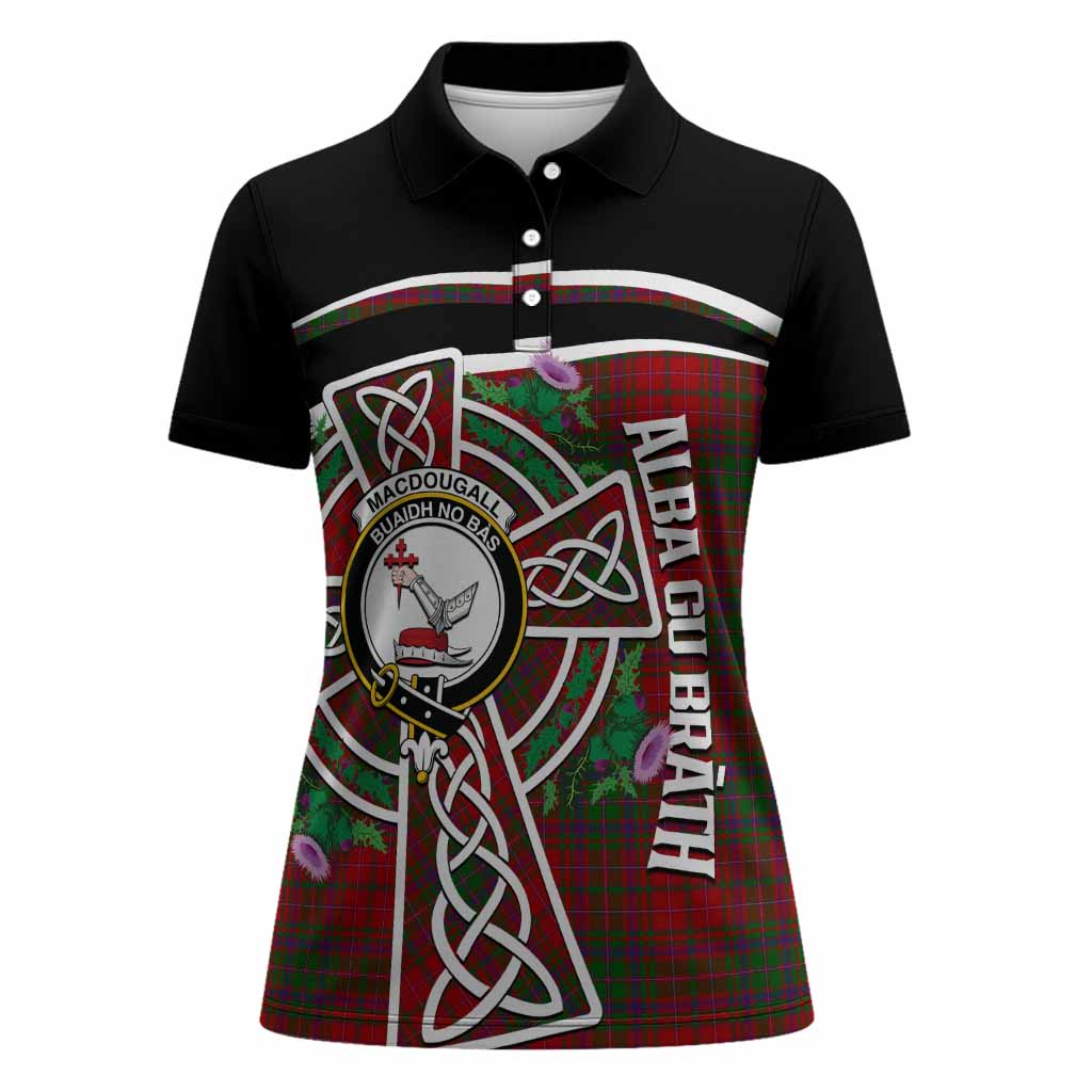 MacDougall (McDougall) Tartan Crest Women Polo Shirt Scottish Thistle Celtic Cross Alba Gu Brath