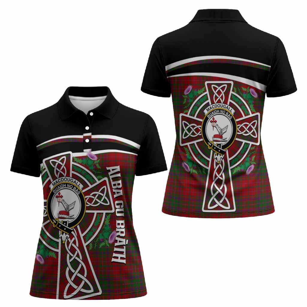 MacDougall (McDougall) Tartan Crest Women Polo Shirt Scottish Thistle Celtic Cross Alba Gu Brath