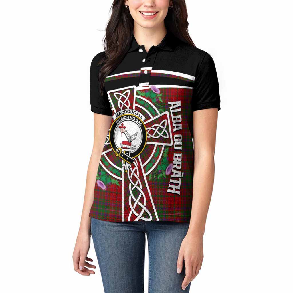 MacDougall (McDougall) Tartan Crest Women Polo Shirt Scottish Thistle Celtic Cross Alba Gu Brath