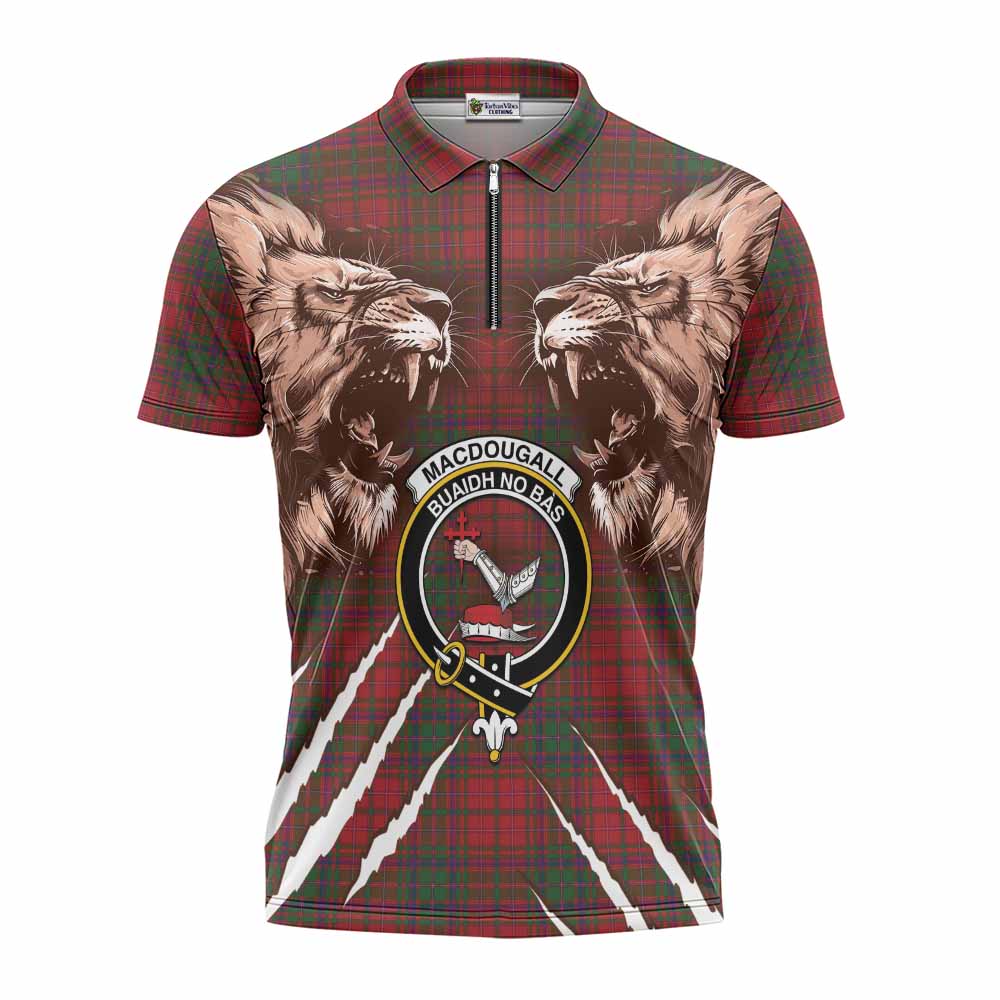 MacDougall (McDougall) Tartan Crest Zipper Polo Shirt Ferocious Lion Style
