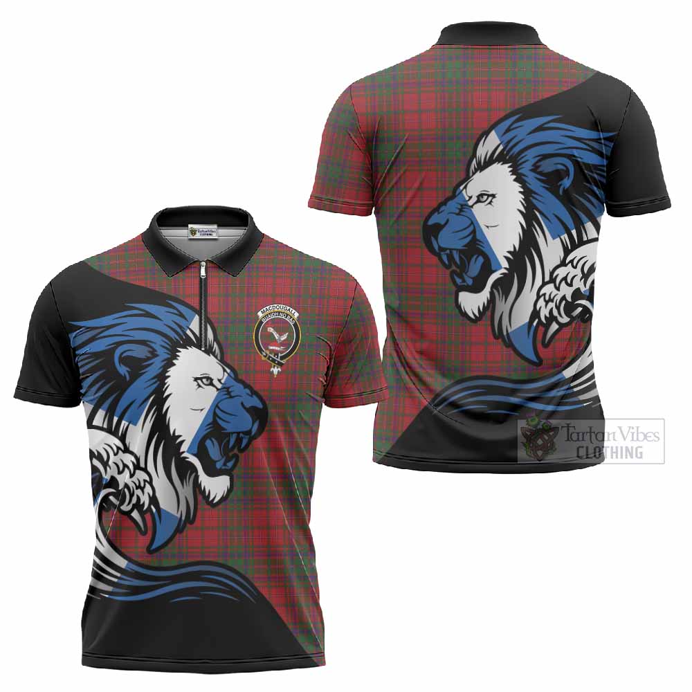 MacDougall (McDougall) Tartan Crest Zipper Polo Shirt Scottish Golden Lions Wave Flow