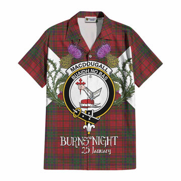MacDougall (McDougall) Tartan Family Crest Cotton Hawaiian Shirt Scottish Burns Night Thistle Floral