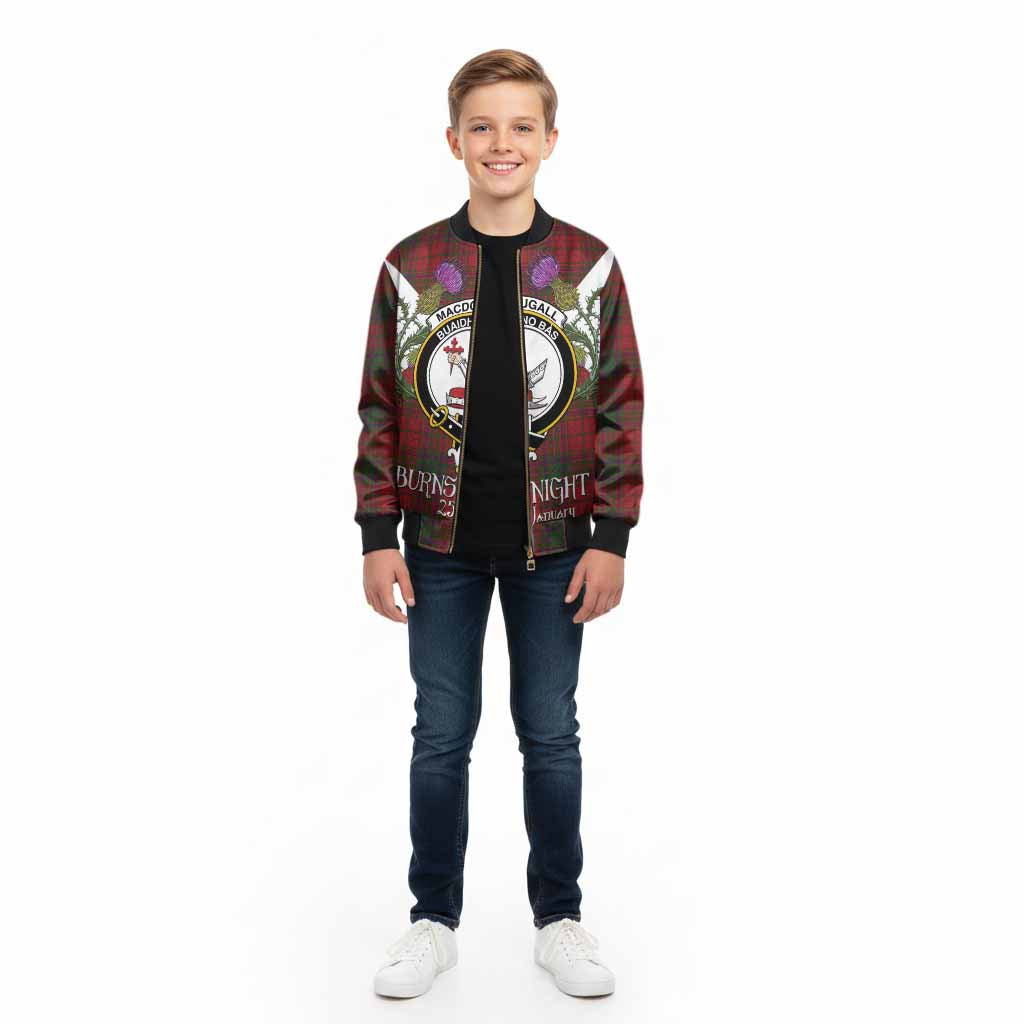MacDougall (McDougall) Tartan Family Crest Kid Bomber Jacket Scottish Burns Night Thistle Floral