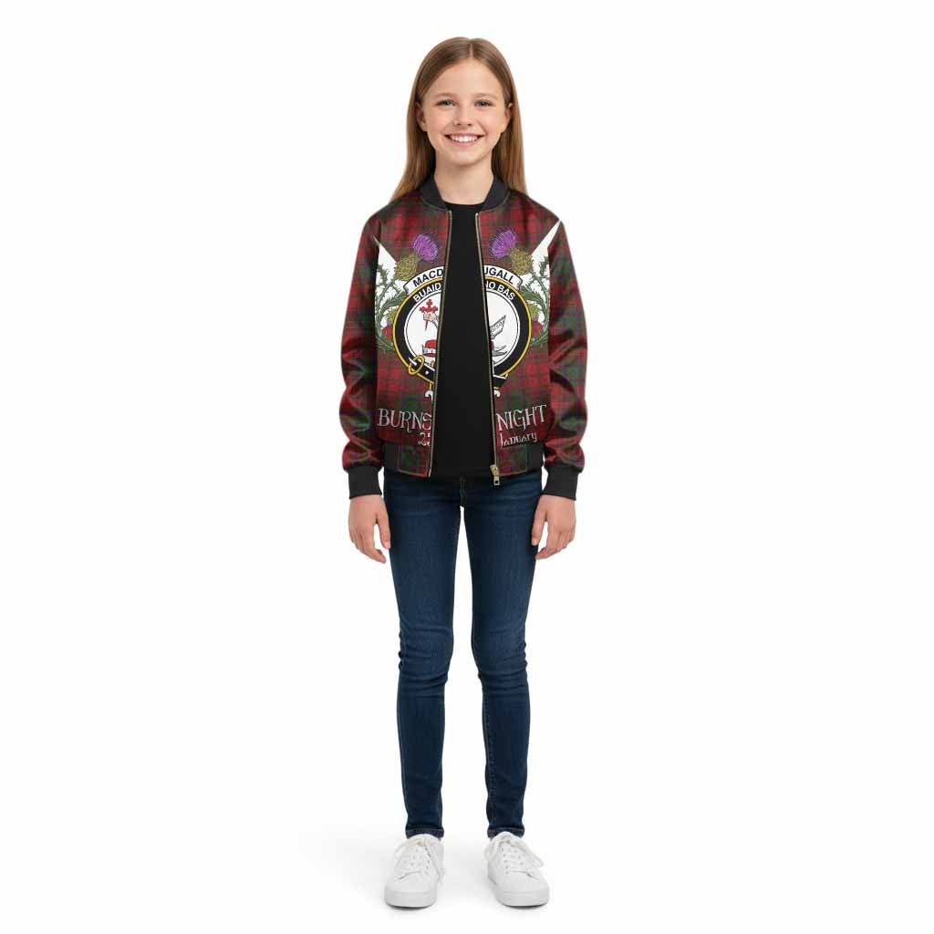 MacDougall (McDougall) Tartan Family Crest Kid Bomber Jacket Scottish Burns Night Thistle Floral