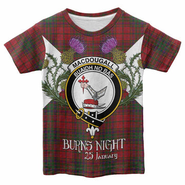 MacDougall (McDougall) Tartan Family Crest Kid T-shirt Scottish Burns Night Thistle Floral