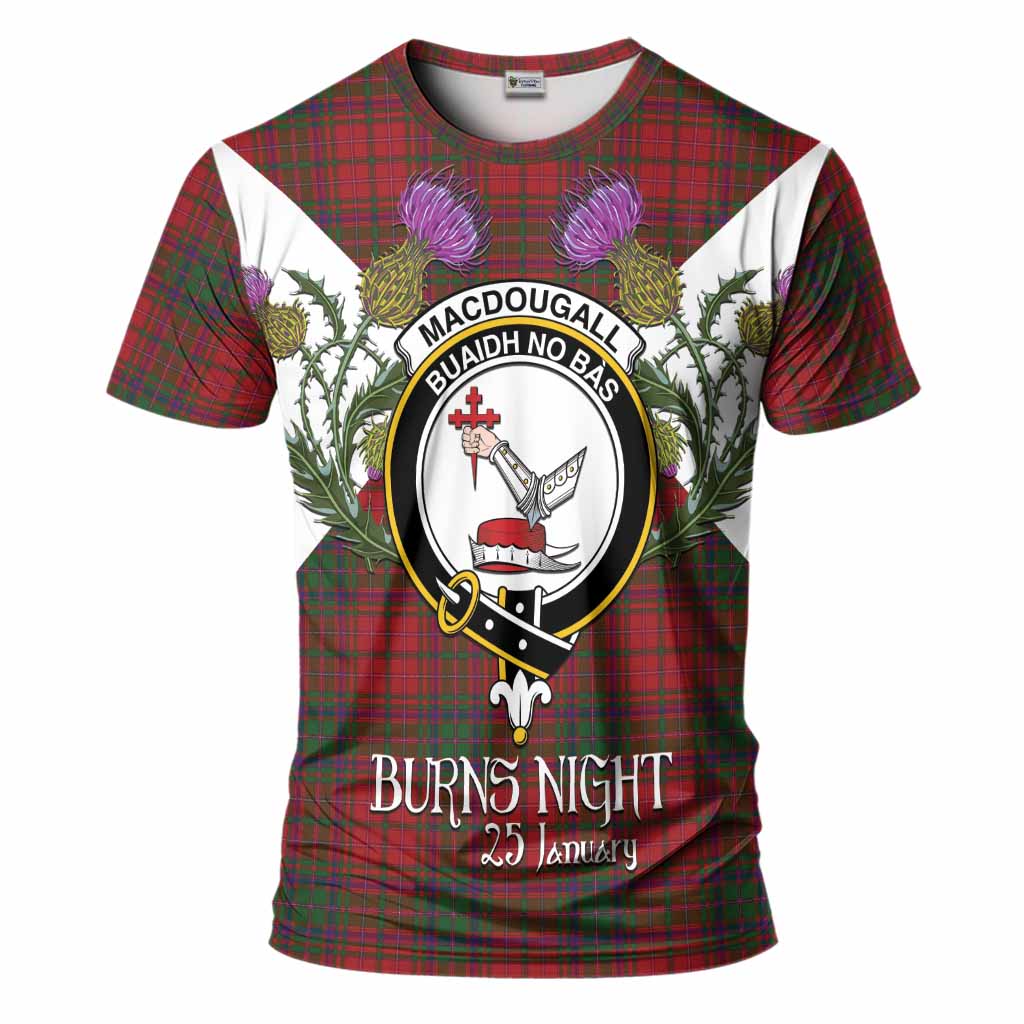 MacDougall (McDougall) Tartan Family Crest T-Shirt Scottish Burns Night Thistle Floral