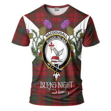 MacDougall (McDougall) Tartan Family Crest T-Shirt Scottish Burns Night Thistle Floral