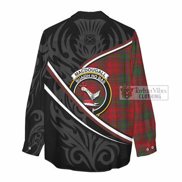 MacDougall (McDougall) Tartan Family Crest Women Casual Shirt Celtic Scottish Thistle Floral - Tartan Vibes Clothing