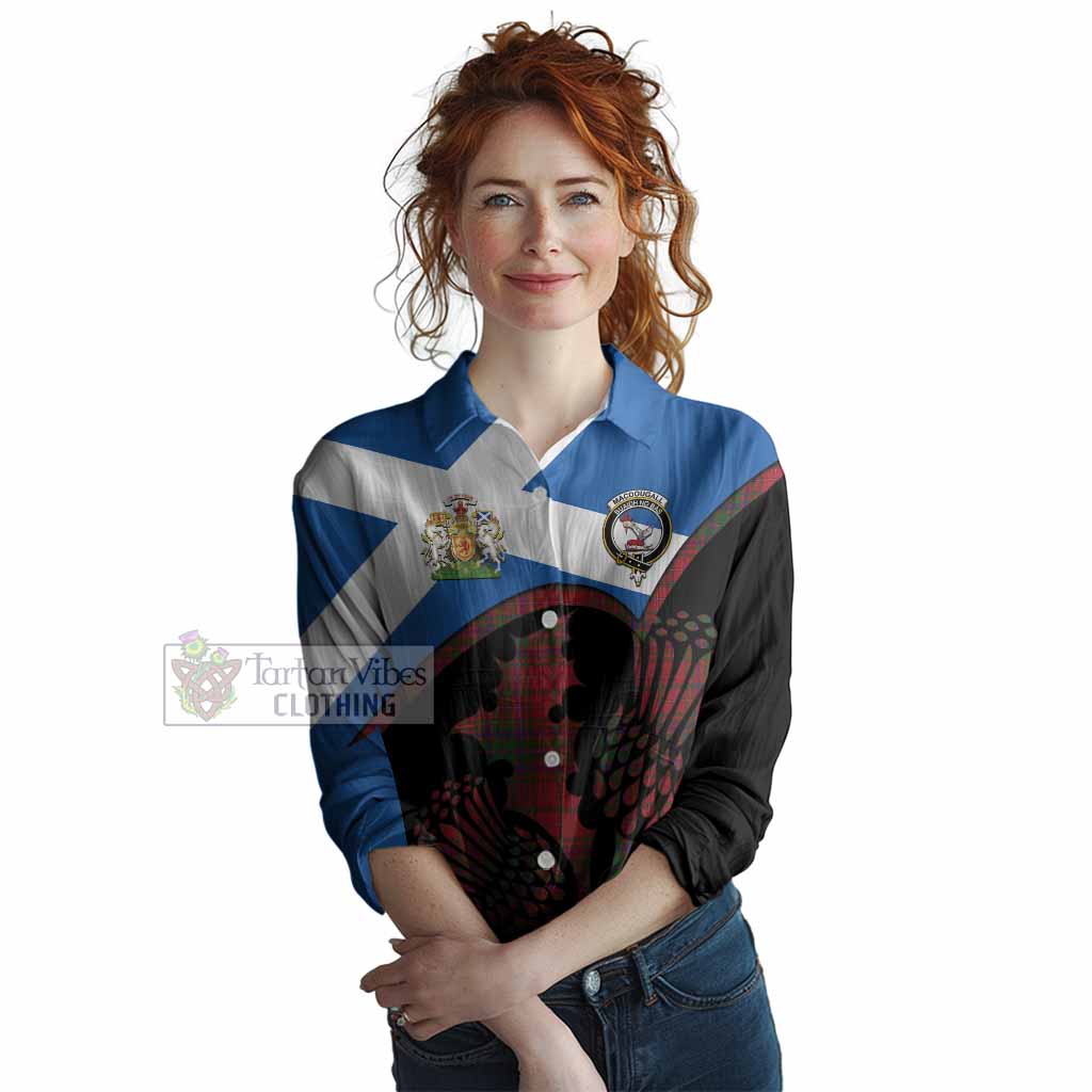 MacDougall (McDougall) Tartan Family Crest Women Casual Shirt Scotland Thistle Floral Flag Style